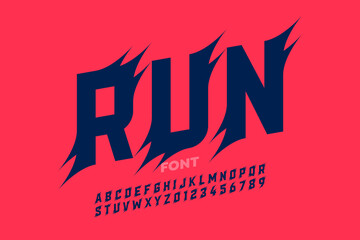 Fototapeta premium Sport style font design, alphabet and numbers, vector illustration