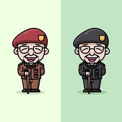 OLD VETERAN HOLD A STICK CARTOON ILLUSTRATION  
