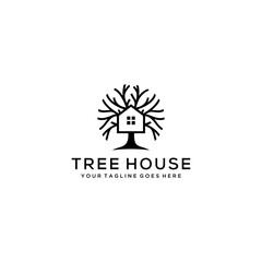 Illustration modern nature tree with house icon design logo concept icon template