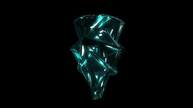 Animation of abstract made geometrical object with sapphire colour glittering effects.
