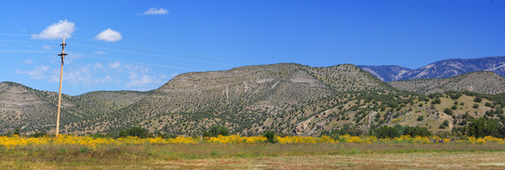 Landscape panorama in Lincoln County, New Mexico, USA. Famous in American Old West history for...