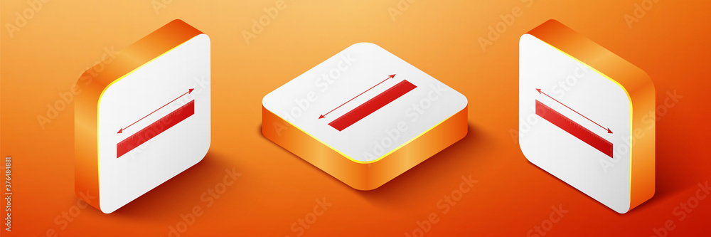 Poster isometric the measuring height and length icon isolated on orange background. ruler, straightedge, s