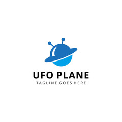 Creative illustration flying alien plane logo vector technology design emblem template
