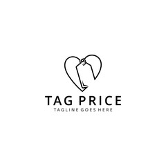 Modern Creative tag price with heart sign Concept Logo Design Template