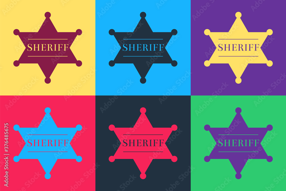 Aufkleber pop art hexagonal sheriff star icon isolated on color background. sheriff badge symbol. vector.