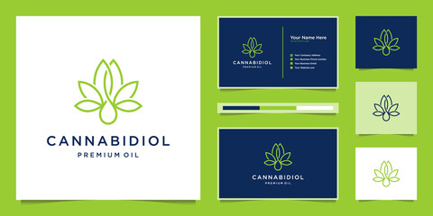 combine leaf and drop with line art style. premium cbd oil, marijuana, cannabis logo design and business card.