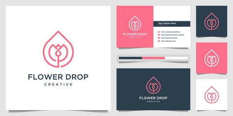 Fototapeta premium Minimalist elegant flower and oil with line art style. symbol for healthy, yoga and spa logo design and business card design