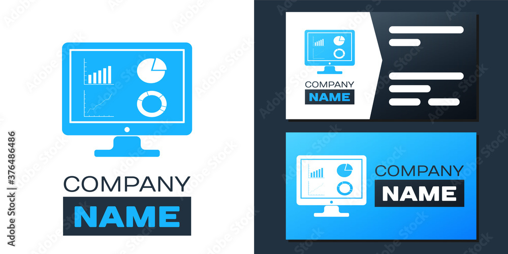 Poster logotype computer monitor with graph chart icon isolated on white background. report text file icon.