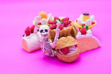 Skeleton and bakery, enjoy eating until death