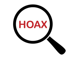 Browse about hoax news in the form of a magnifying glass image and hoax writing