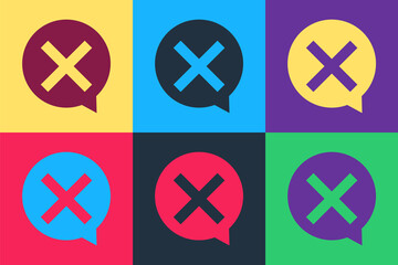 Obraz premium Pop art X Mark, Cross in circle icon isolated on color background. Check cross mark icon. Vector.