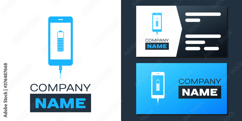 Poster logotype smartphone battery charge icon isolated on white background. phone with a low battery charg