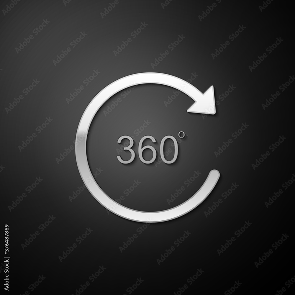 Poster silver angle 360 degrees icon isolated on black background. rotation of 360 degrees. geometry math s
