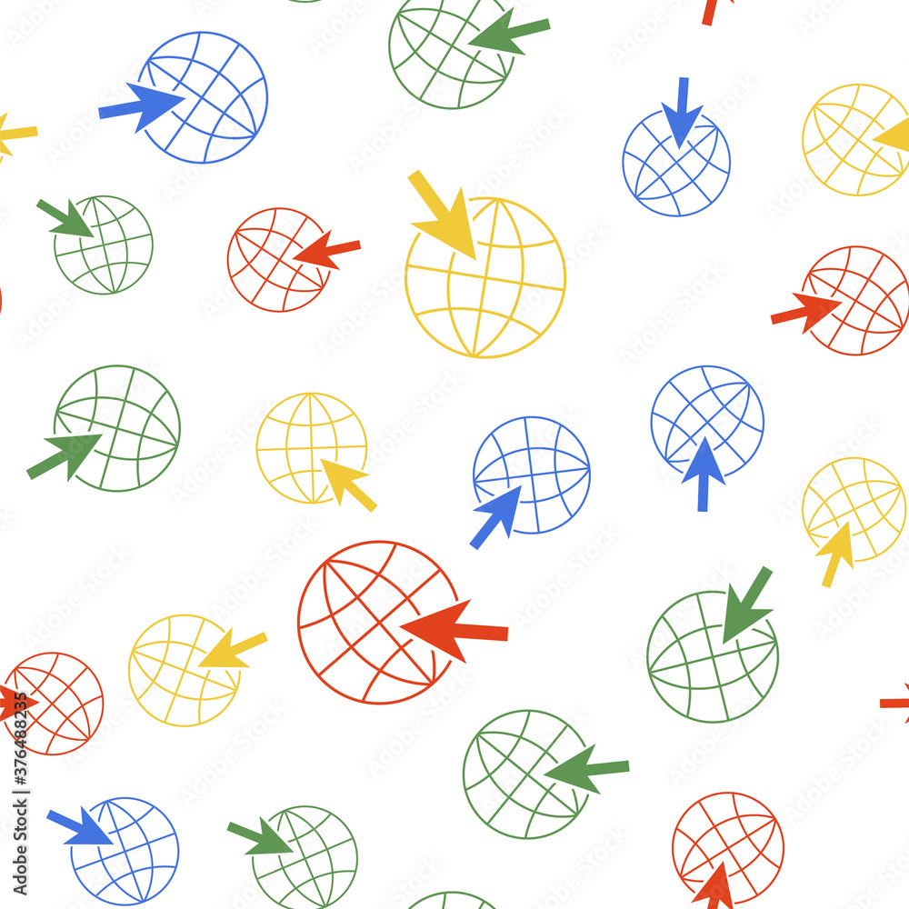 Poster color go to web icon isolated seamless pattern on white background. globe and cursor. website pictog