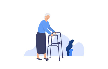 Senior woman. Elderly old woman walking. Vector