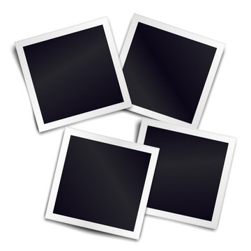 Four photorealistic blank retro photo frames over transparent background. Vector illustration.