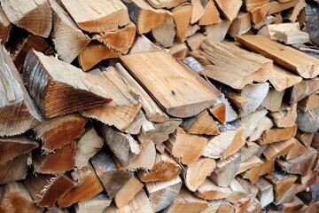 Bois de chauffage pour l'hiver empilé en gros plan