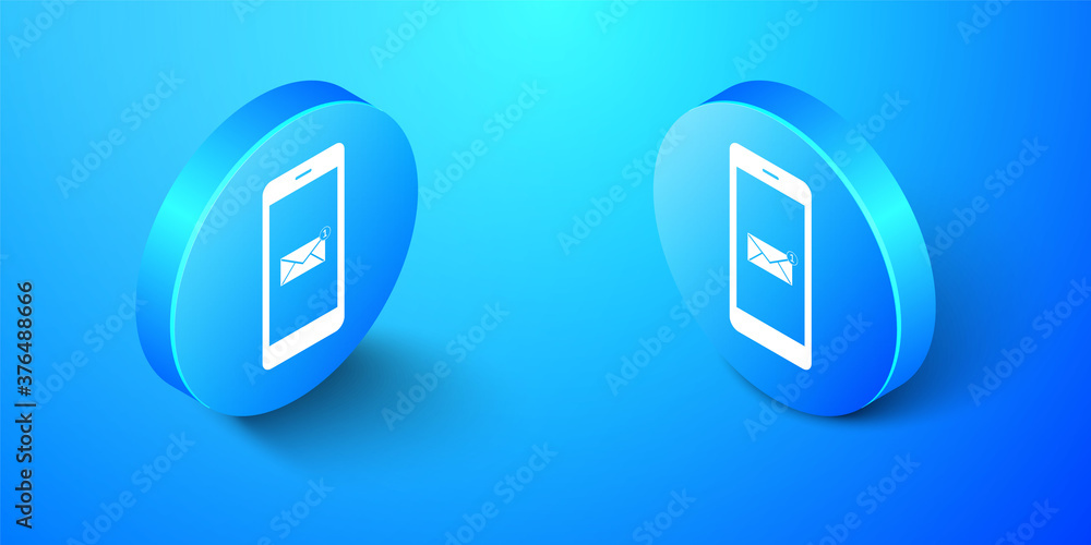 Poster isometric received message concept. new email notification on the smartphone screen icon isolated on