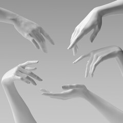 White woman 3d hands  showing, reaching from above, pointing and presenting product. Give, take and touch gestures set. 3d rendering © vpanteon