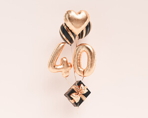 40 years old. Gold balloons number 40th anniversary, happy birthday congratulations. 3d rendering. - obrazy, fototapety, plakaty