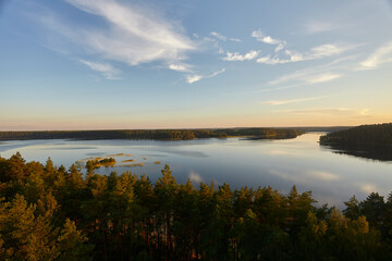 Fototapeta na wymiar view from the tower, beautiful lake in evening