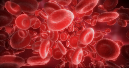 Red Blood Cells Moving in the Blood Stream, in an Artery. 3D Illustration of Hemoglobin Cells Traveling Through a Vein.