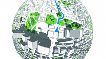 Localization, GPS Navigation, Path Finding in the City. Routing. 3D Illustration.