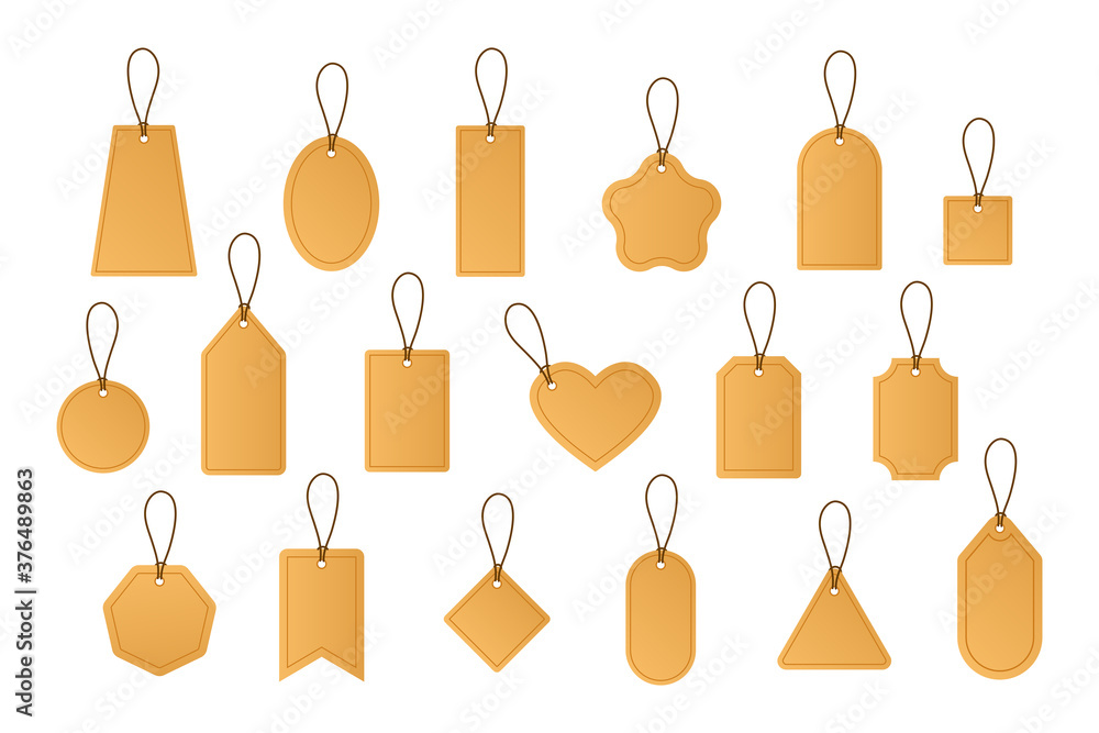 Poster big set of price tags. various form shop labels. blank price tags with a strings. vector collection