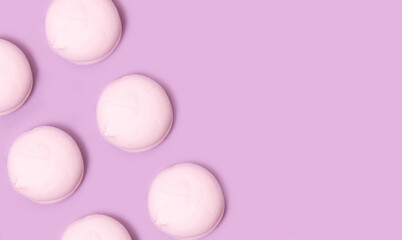 airy sweet vanilla marshmallow pastel color on a lavender background, pattern, Flatlay, banner with copy space