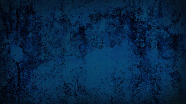old blue weathered cement wall background with dark corners. rustic grunge and dirty wall for abandoned concept background. blue faded stucco wall.