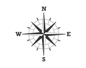 Flat compass icon. Navigation and direction symbol. Map element. Geography and travel concept.