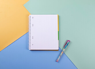 notebook  as schooling, studying or office concept on background