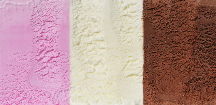 Tri colored ice cream closeup