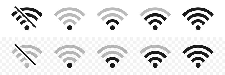 Wi-fi wireless icons. Visualization of Wi-fi connection signal quality. Internet connection. Vector illustration. - obrazy, fototapety, plakaty