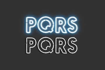 Decorative P Q R S letters, neon font mock up