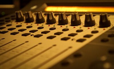Sound control panel In the professional recording room,close-up
