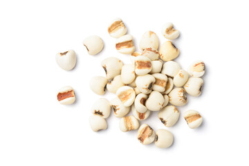 Flat lay (top view) pile of Job's tears ( Adlay millet) isolated on white background.