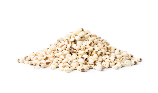 Pile of Job's tears ( Adlay millet) in mountain shape isolated on white background.