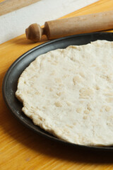 Preparation of classic home made margherita pizza