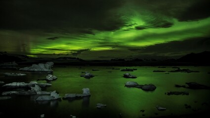 aurora borealis over the glacier lagoon