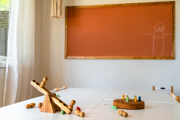 Play area in a childcare centre with board game pieces