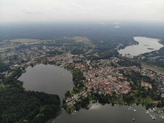 Aerial view of town Fürstenberg on the river Havel