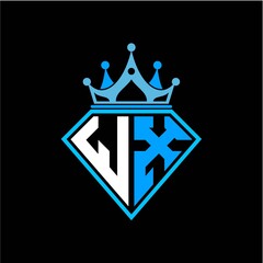 initial letter W X diamond shape with crown decoration