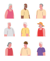 pictures of old people united on white background vector illustration design