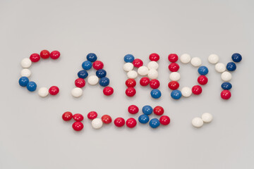 Word candy written with colorful candies
