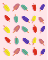 Ice Cream in  different color isolated on the light pink background 