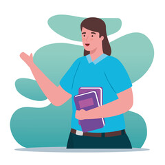 young woman teacher with books vector illustration design