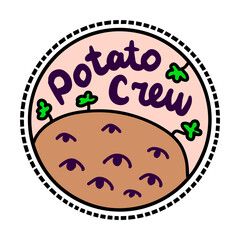 Potato crew hand drawn vector vegan logotype in cartoon comic style eyes