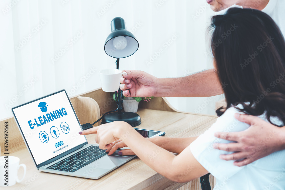 Poster e-learning and online education for student and university concept. video conference call technology