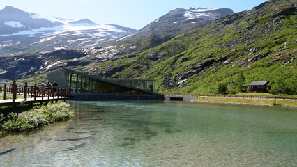 The restaurant by the river on the mountain of Trollstigen in Norway.